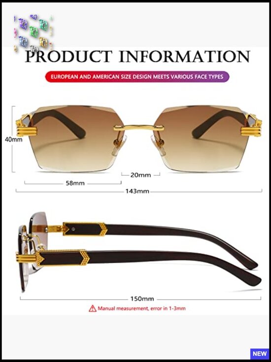Retro Rimless Rectangle Sunglasses Vintage Frameless Square Tinted Shades Unisex main image 4